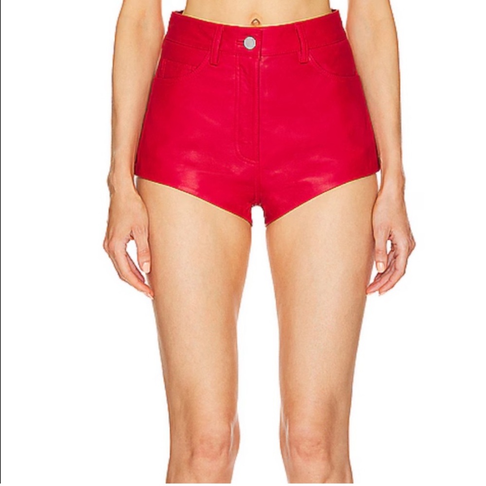 Revolve Remain Small Leather Shorts in Chinese Red 2